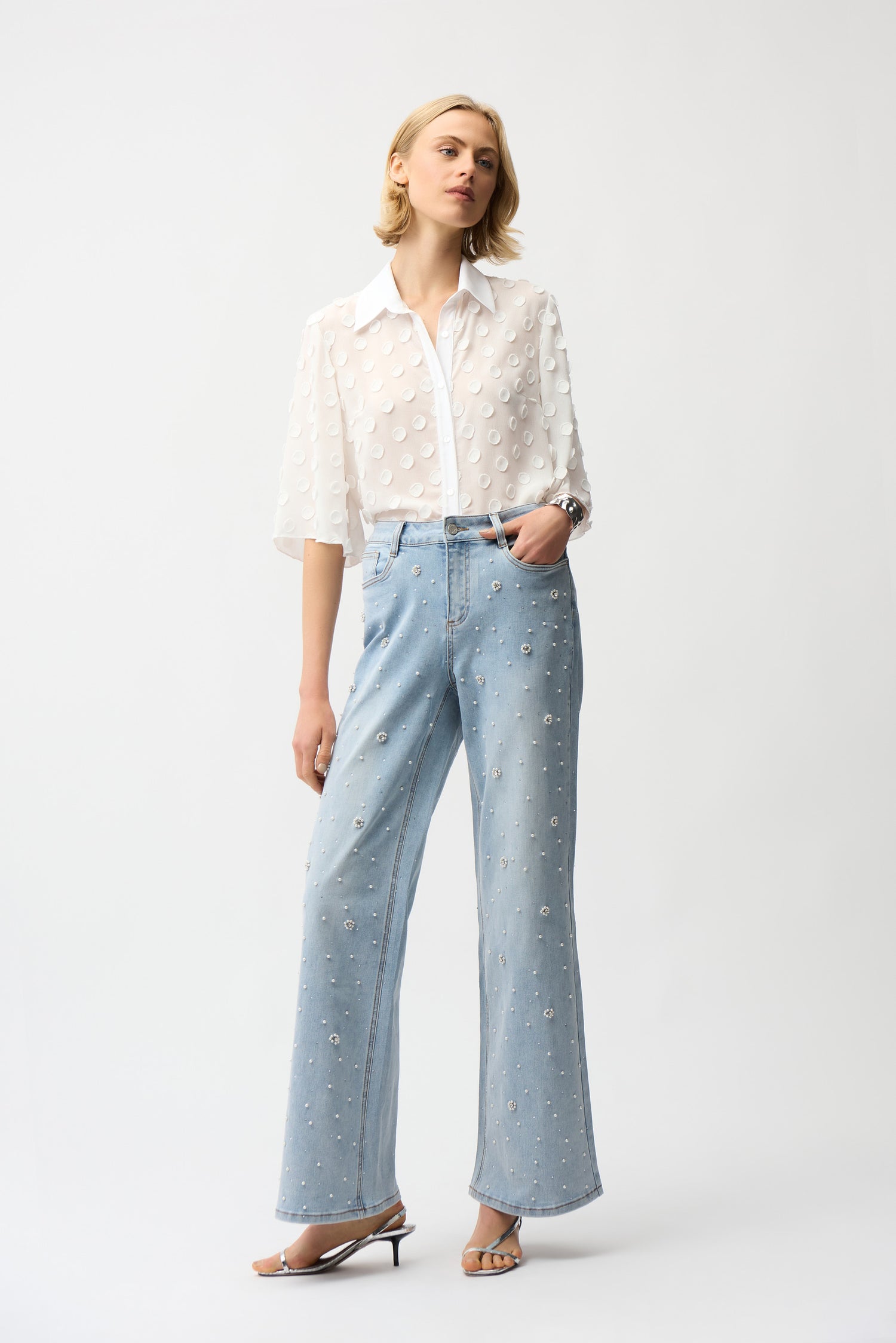 Joseph Ribkoff | Polka Dot Jacquard Blouse