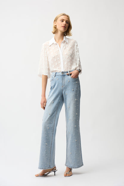 Joseph Ribkoff | Polka Dot Jacquard Blouse