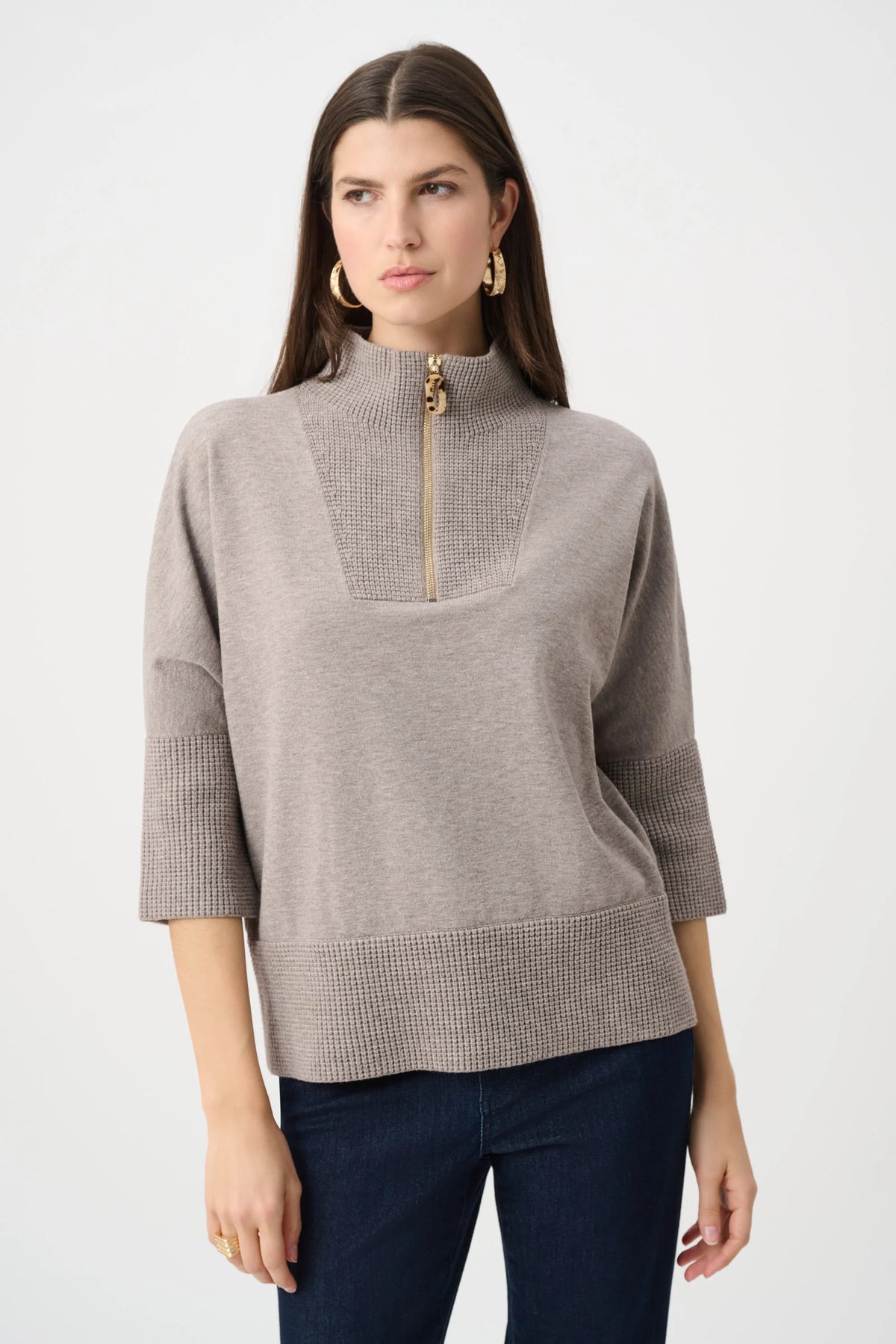 Ribbed Trim Half-Zip Pullover