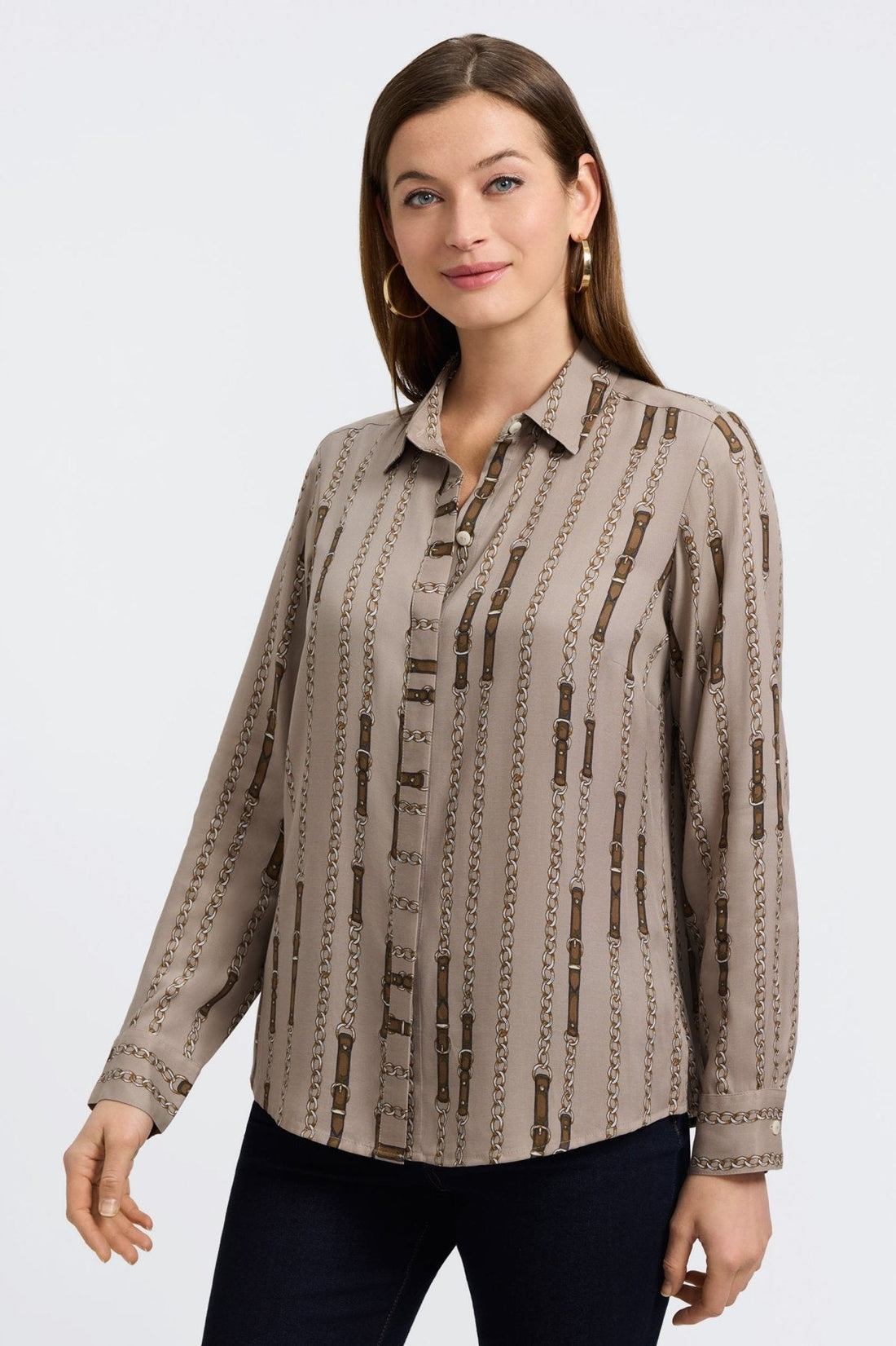 Foxcroft | Luna Long Sleeve Shirt - Chain Stripe