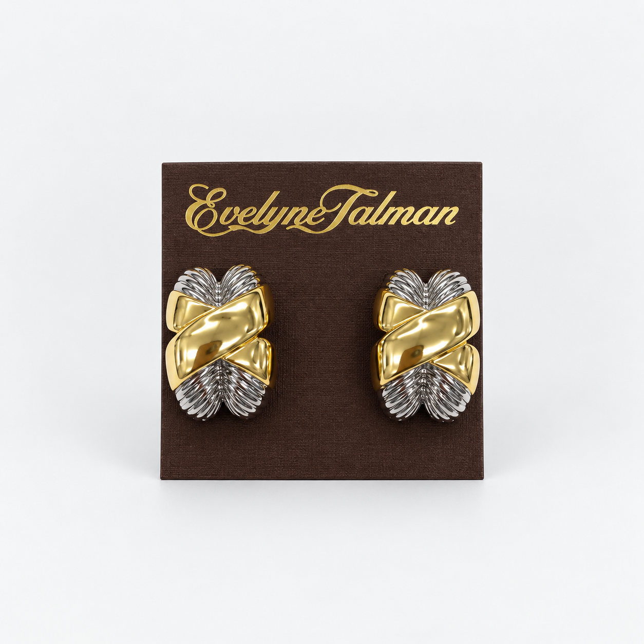2 Tone Ribbed X Clip-on Earring