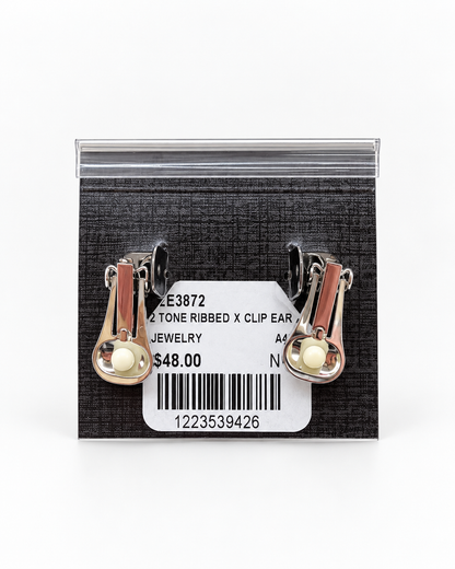 2 Tone Ribbed X Clip-on Earring gold and silver