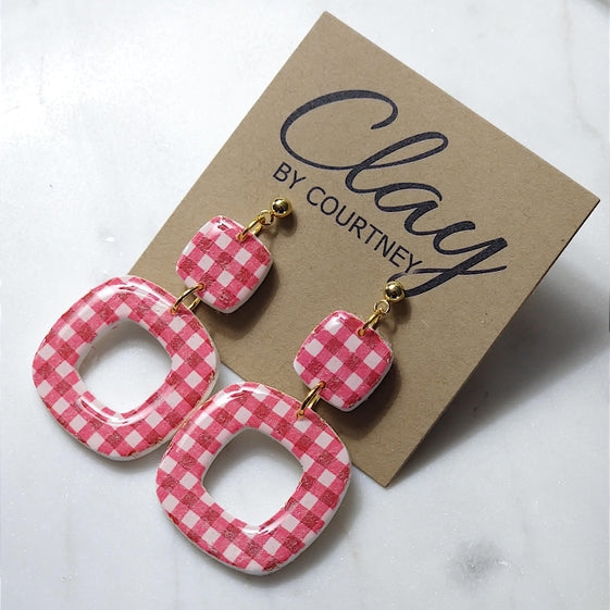 Red Gingham Earring