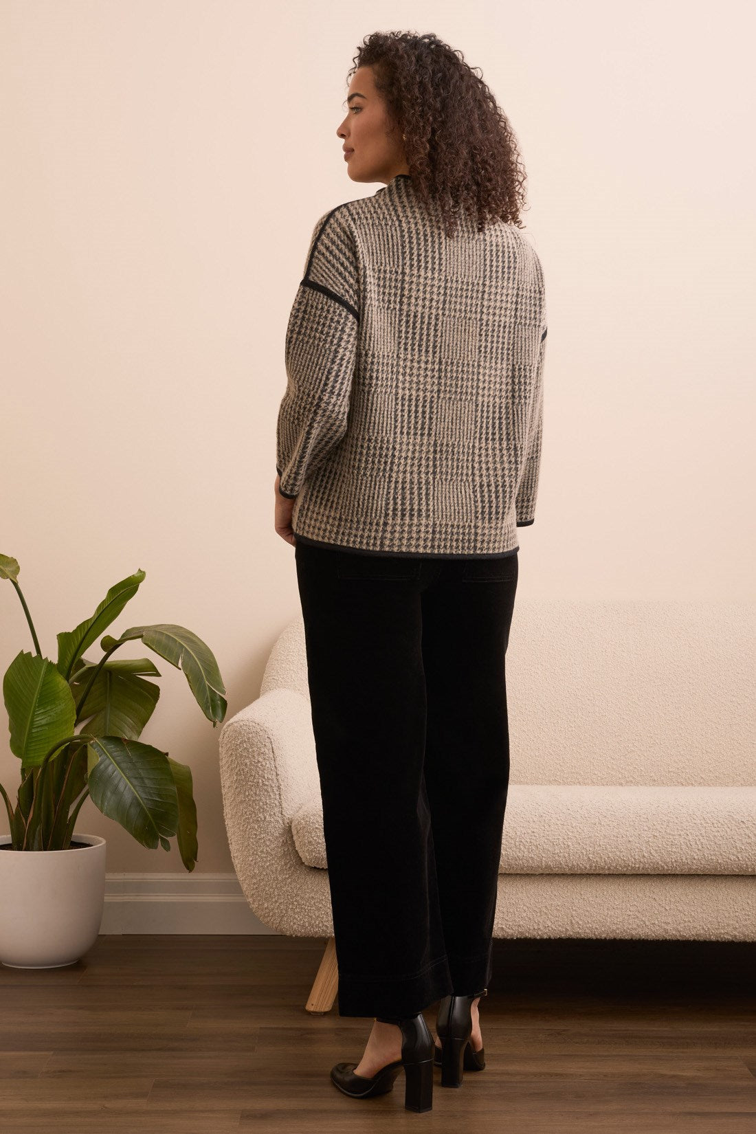 Tribal | 3/4 Sleeve Mock Neck Jacquard Plaid Top