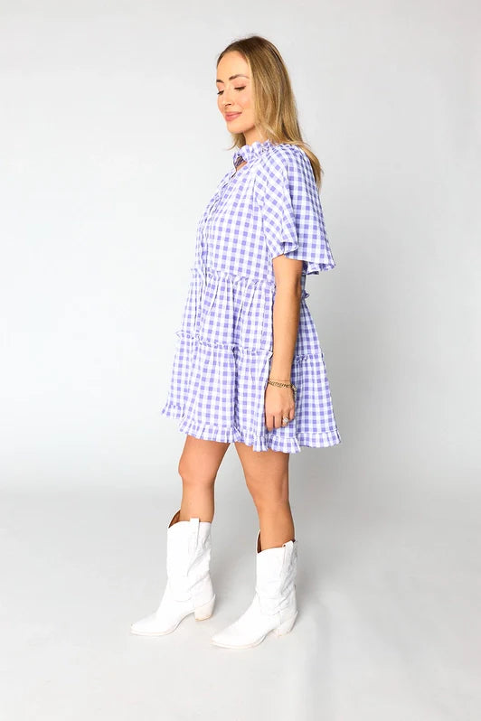 Lakin Swing Mini Dress - Violet Check