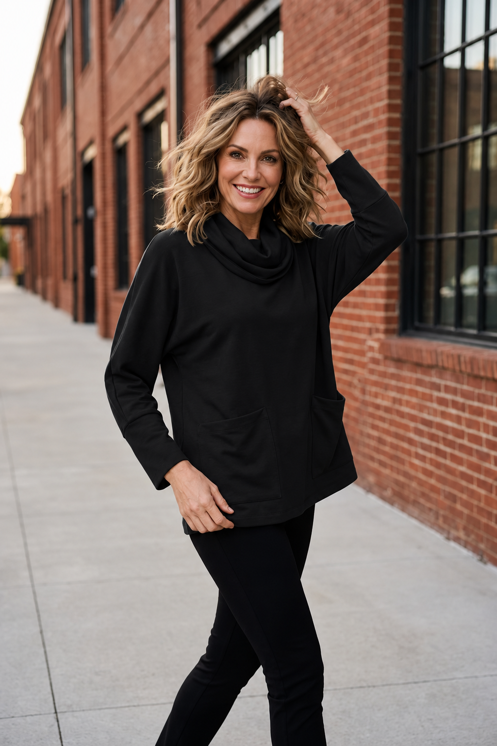 Feather Lux Knit Cowl Tunic - Black