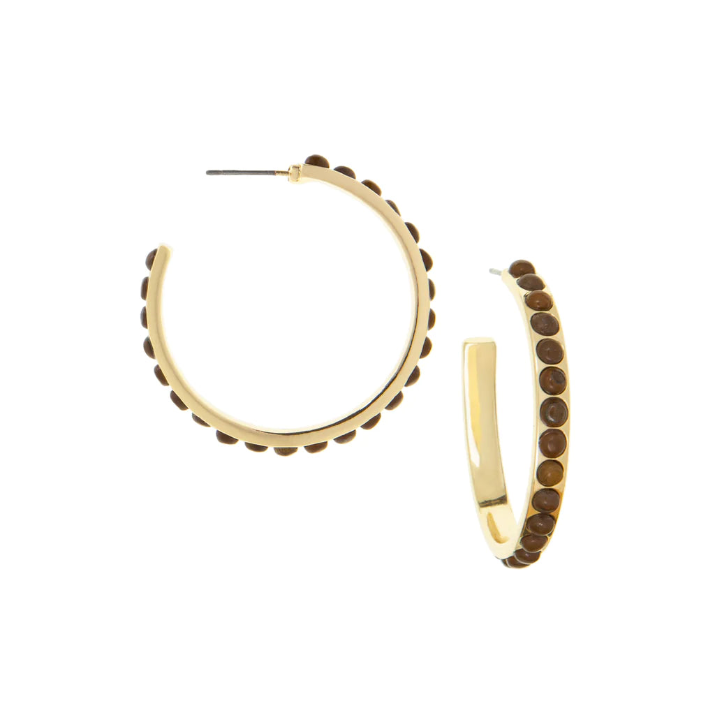 Marlyn Schiff | Gold and Natural Stone Hoop Ea