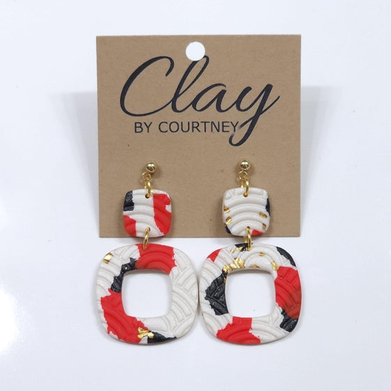 Red Black Terrazo  Earring