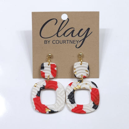 Red Black Terrazo  Earring