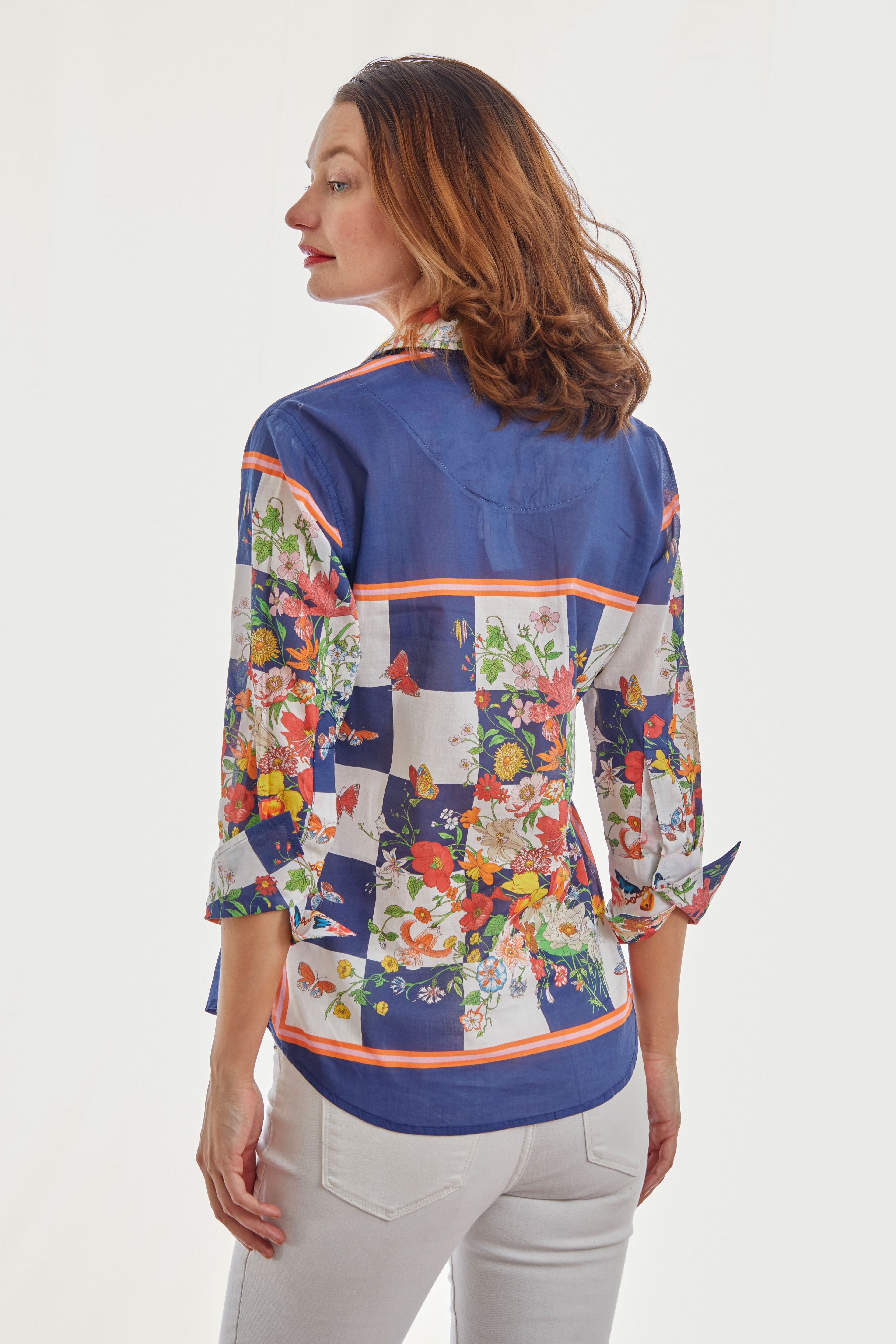 Dizzy Lizzie | 3/4 Rome Shirt Navy Box with Butterflies | Cloister Collection | SHIRT