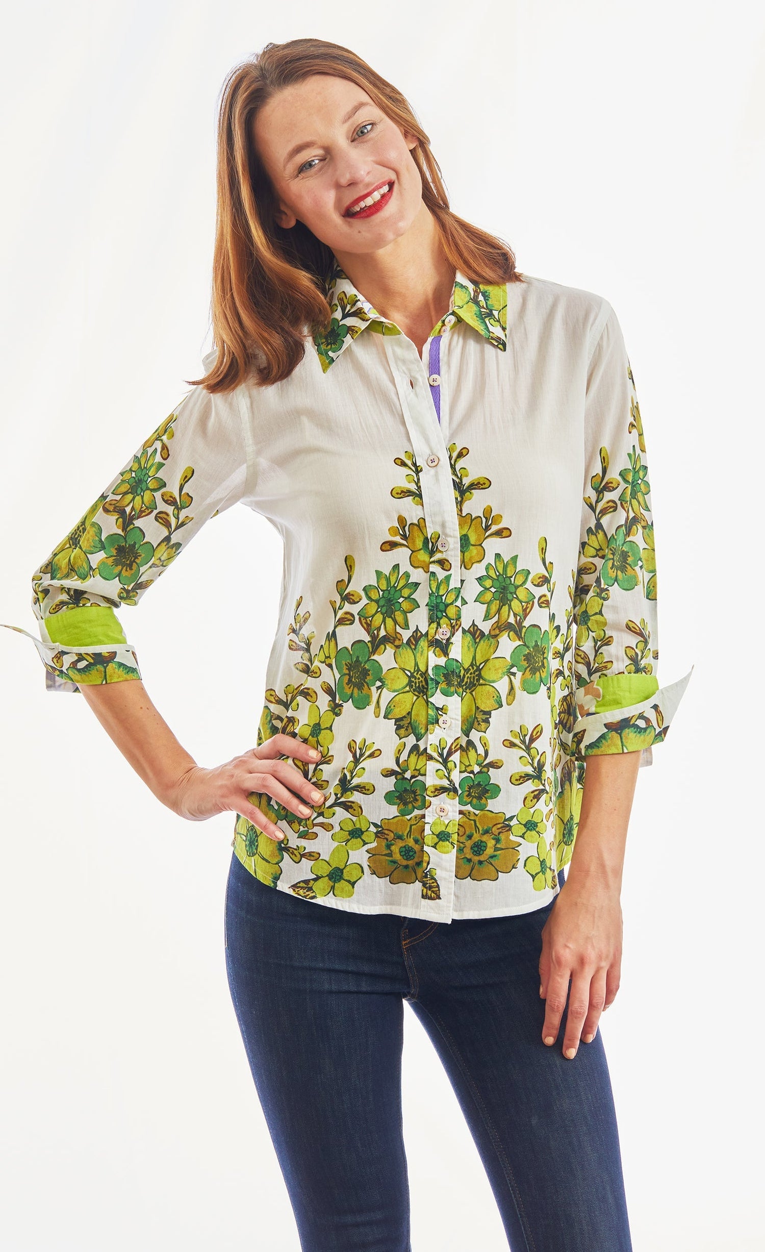 Dizzy Lizzie | 3/4 Sleeve Leaf Print Rome Style In Voile | Cloister Collection | TOPS