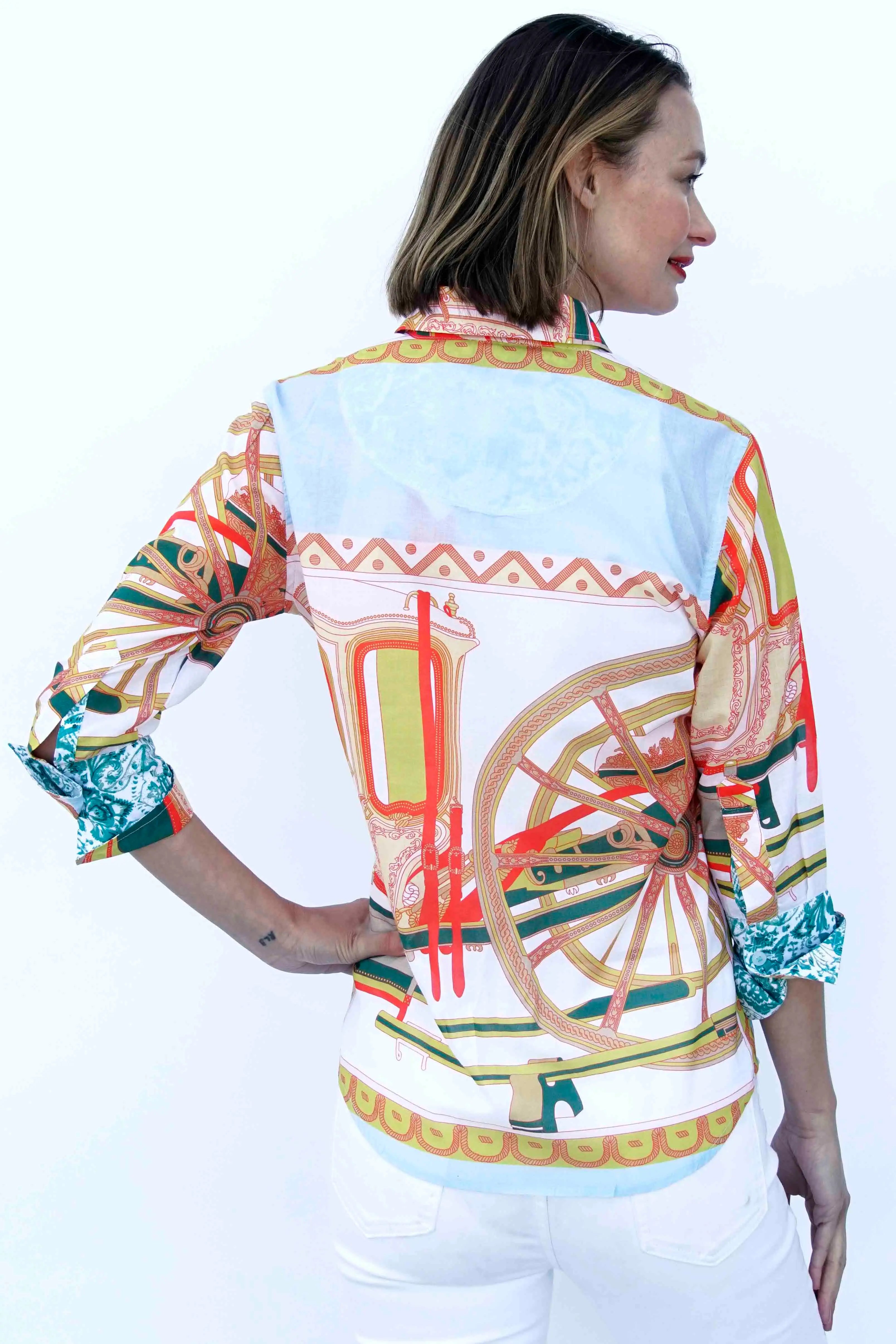 Dizzy - Lizzie | 3/4 Sleeve Orange And Soft Aqua Blue Print | Cloister Collection | SHIRT