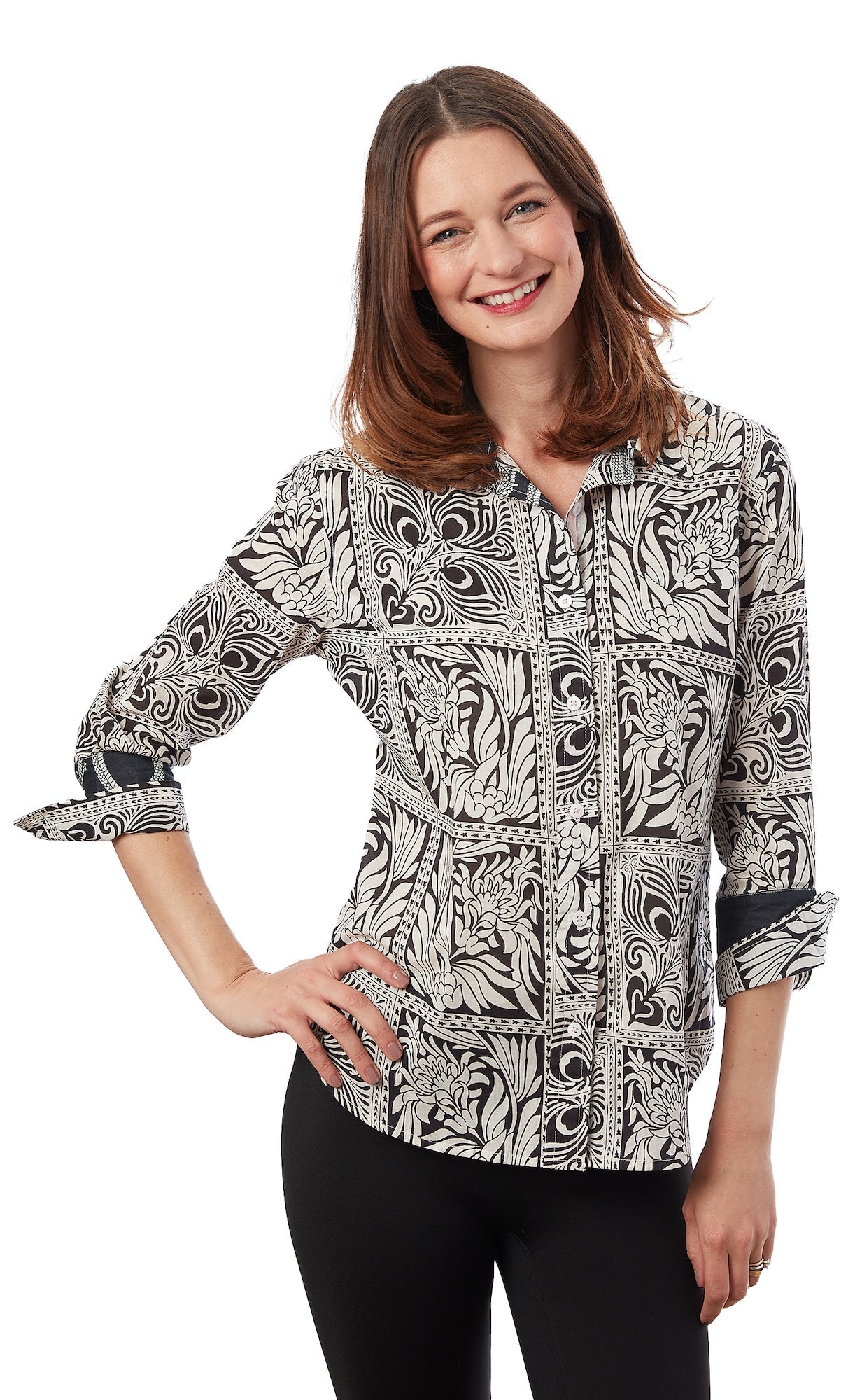 Dizzy - Lizzie | 3/4 Sleeve Rome Shirt Black White Geo | Cloister Collection | SHIRT