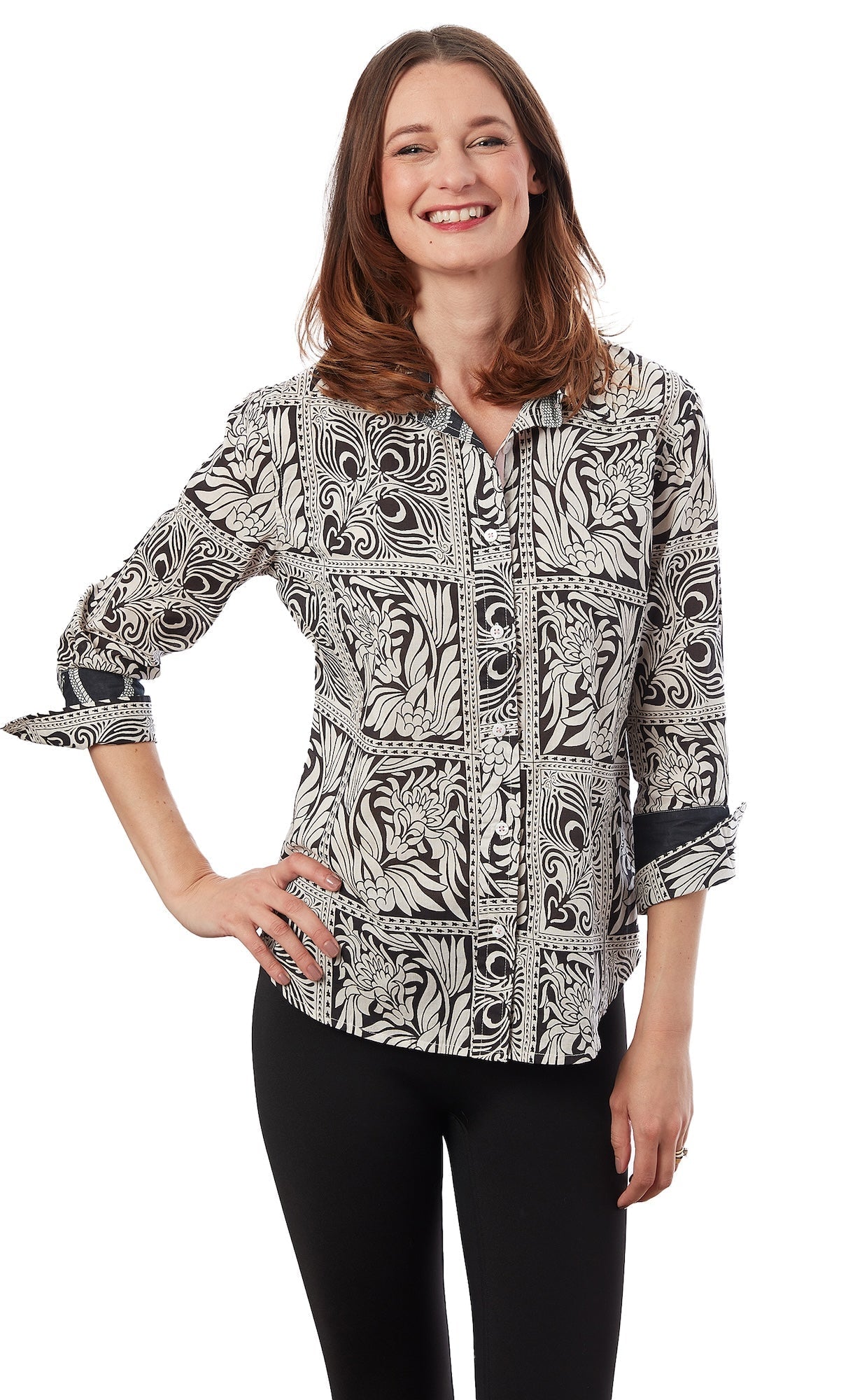 Dizzy - Lizzie | 3/4 Sleeve Rome Shirt Black White Geo | Cloister Collection | SHIRT