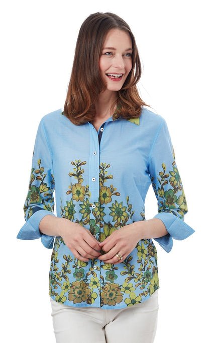 Dizzy - Lizzie | 3/4 Sleeve Rome Shirt Light Blue And Leaves | Cloister Collection | SHIRT