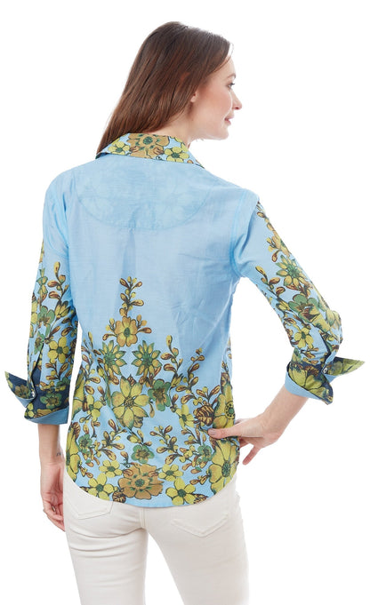 Dizzy - Lizzie | 3/4 Sleeve Rome Shirt Light Blue And Leaves | Cloister Collection | SHIRT