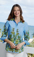 Dizzy - Lizzie | 3/4 Sleeve Rome Shirt Light Blue And Leaves | Cloister Collection | SHIRT