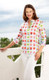 Dizzy Lizzie | 3/4 Sleeve Rome Shirt Multi Colored Boxes Voile | Cloister Collection | TOPS