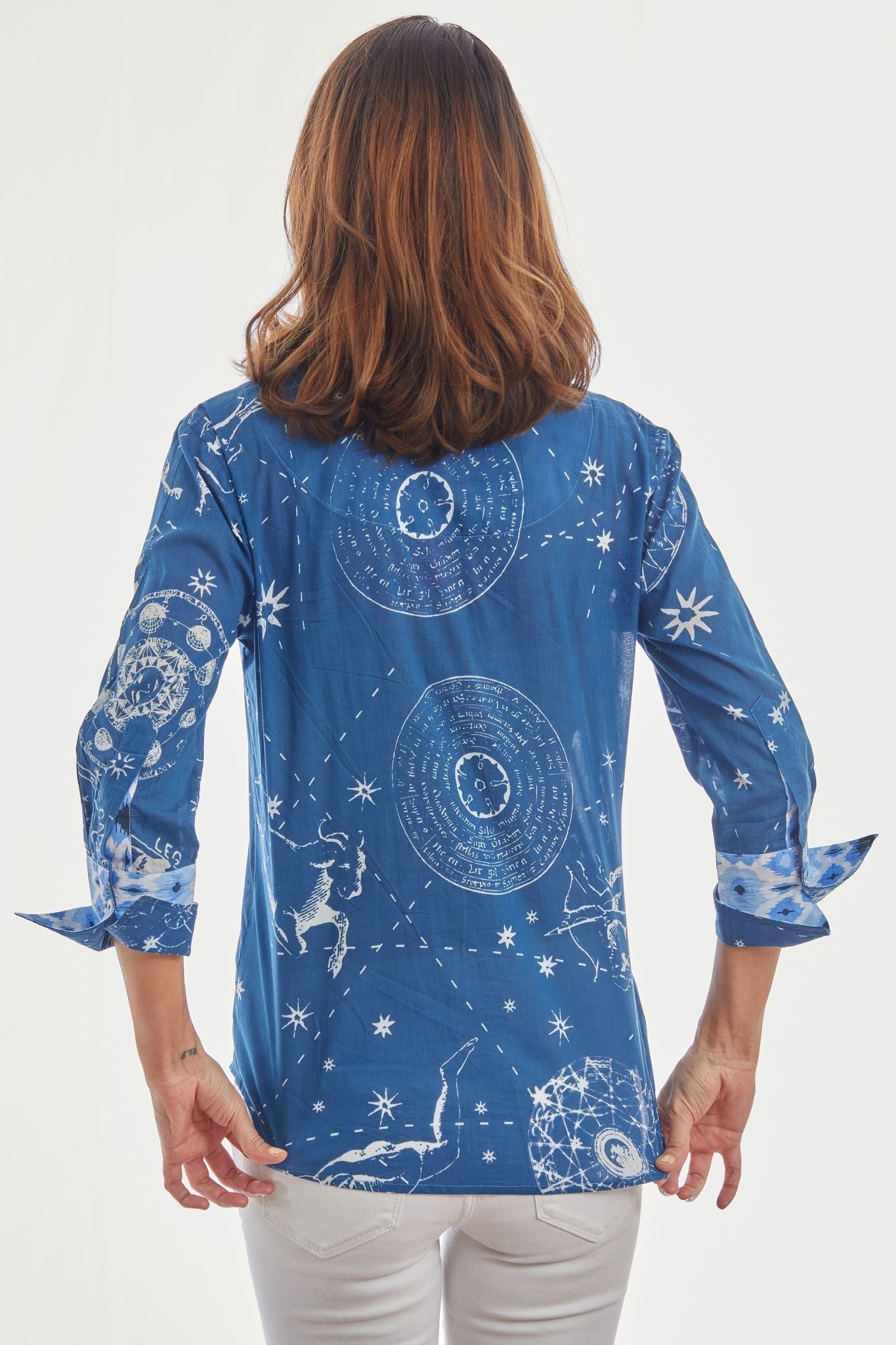 Dizzy Lizzie | 3/4 Sleeve Rome Shirt Navy Constellation Print | Cloister Collection | SHIRT