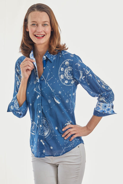 Dizzy Lizzie | 3/4 Sleeve Rome Shirt Navy Constellation Print | Cloister Collection | SHIRT