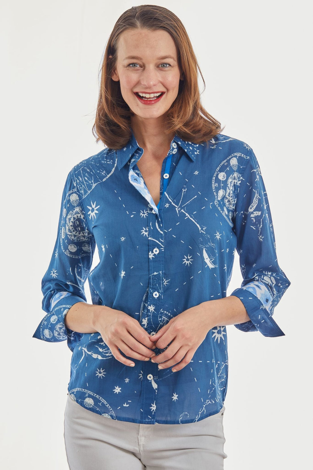 Dizzy Lizzie | 3/4 Sleeve Rome Shirt Navy Constellation Print | Cloister Collection | SHIRT