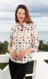 Dizzy Lizzie | 3/4 Sleeve Rome Shirt Neutral Butterflies Voile | Cloister Collection | TOPS
