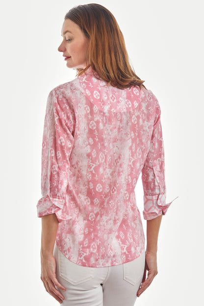 Dizzy Lizzie | 3/4 Sleeve Rome Shirt pink White Blurry Letters | Cloister Collection | SHIRT