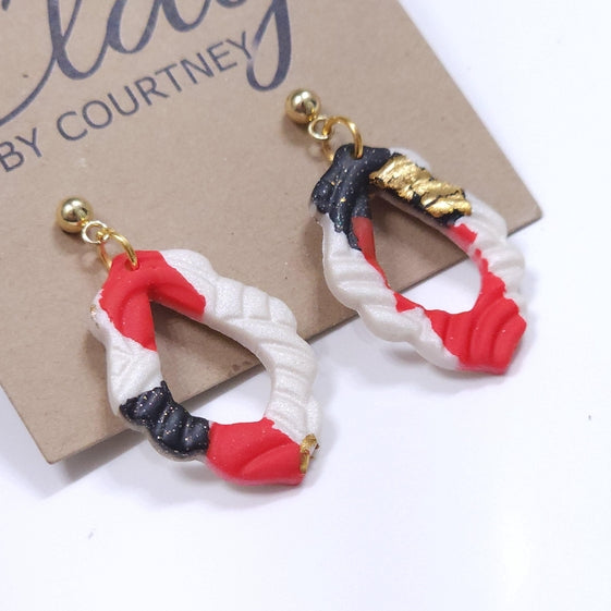 Red Black Terrazzo Teardrop Earrings