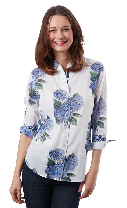 3/4 Sleeve Rome Shirt Hydrangea Print