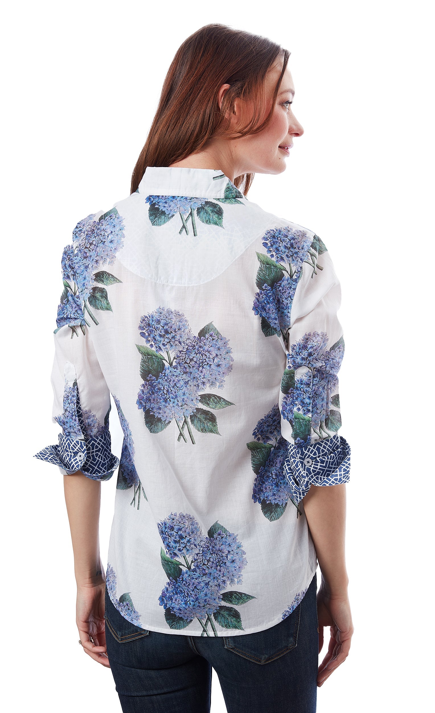 3/4 Sleeve Rome Shirt Hydrangea Print