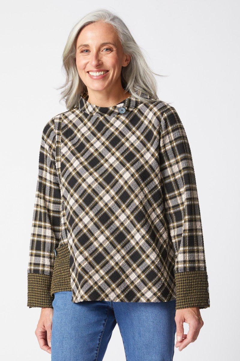 Habitat | Girl Gone Plaid Assymetrical Button Cuff Top