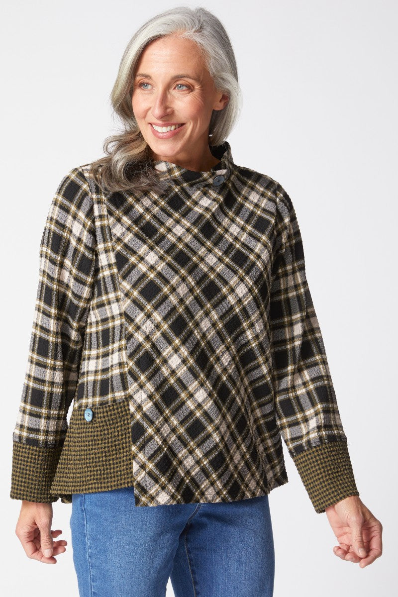 Habitat | Girl Gone Plaid Assymetrical Button Cuff Top