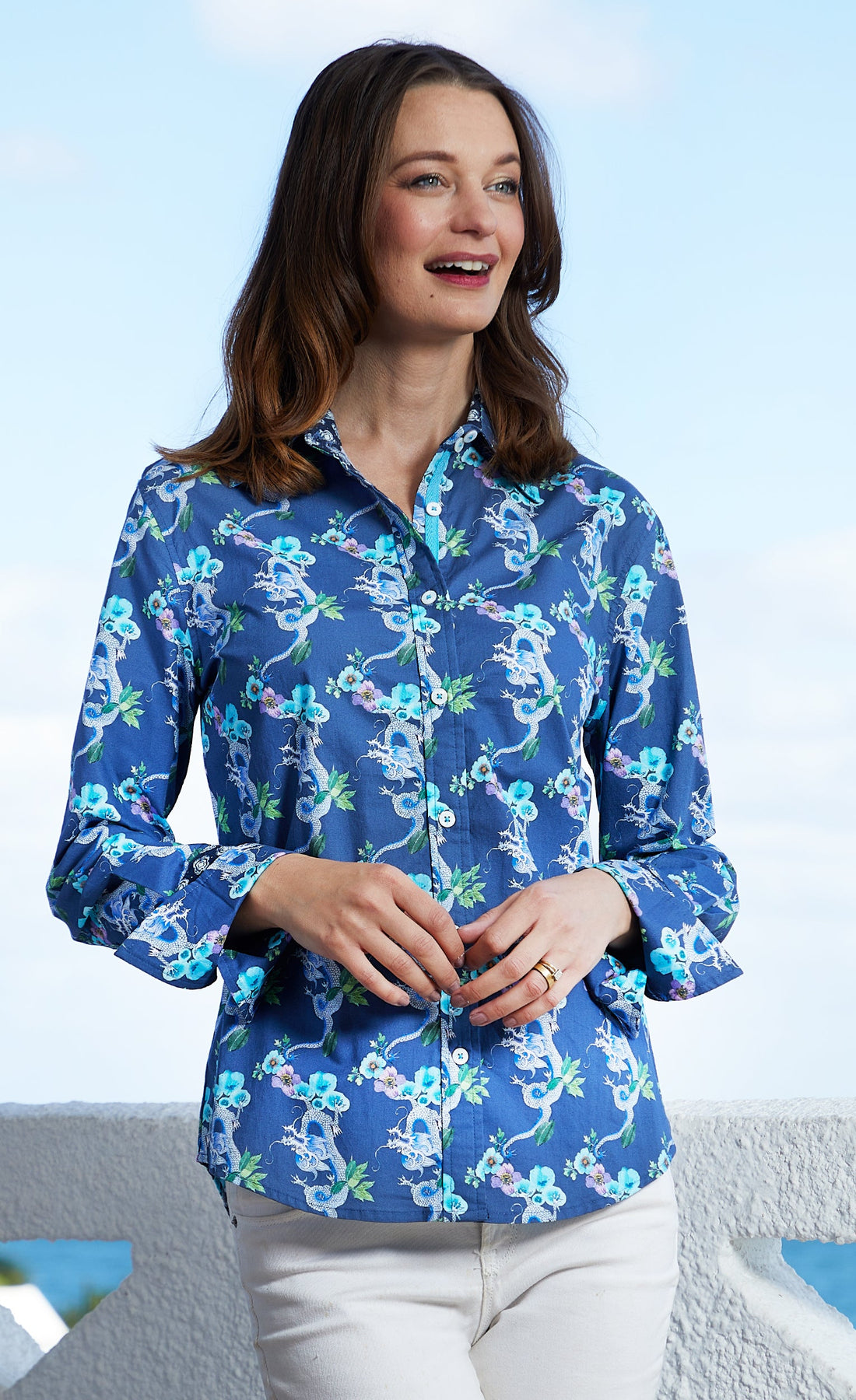 Rome Shirt, Navy Ground With Dragons