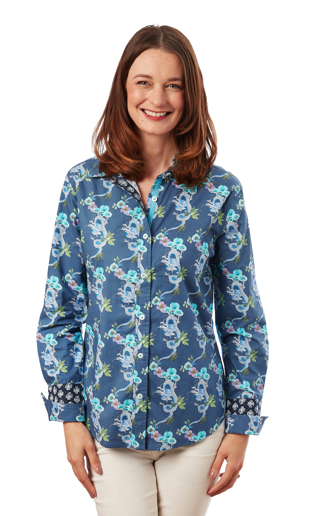 Rome Shirt, Navy Ground With Dragons