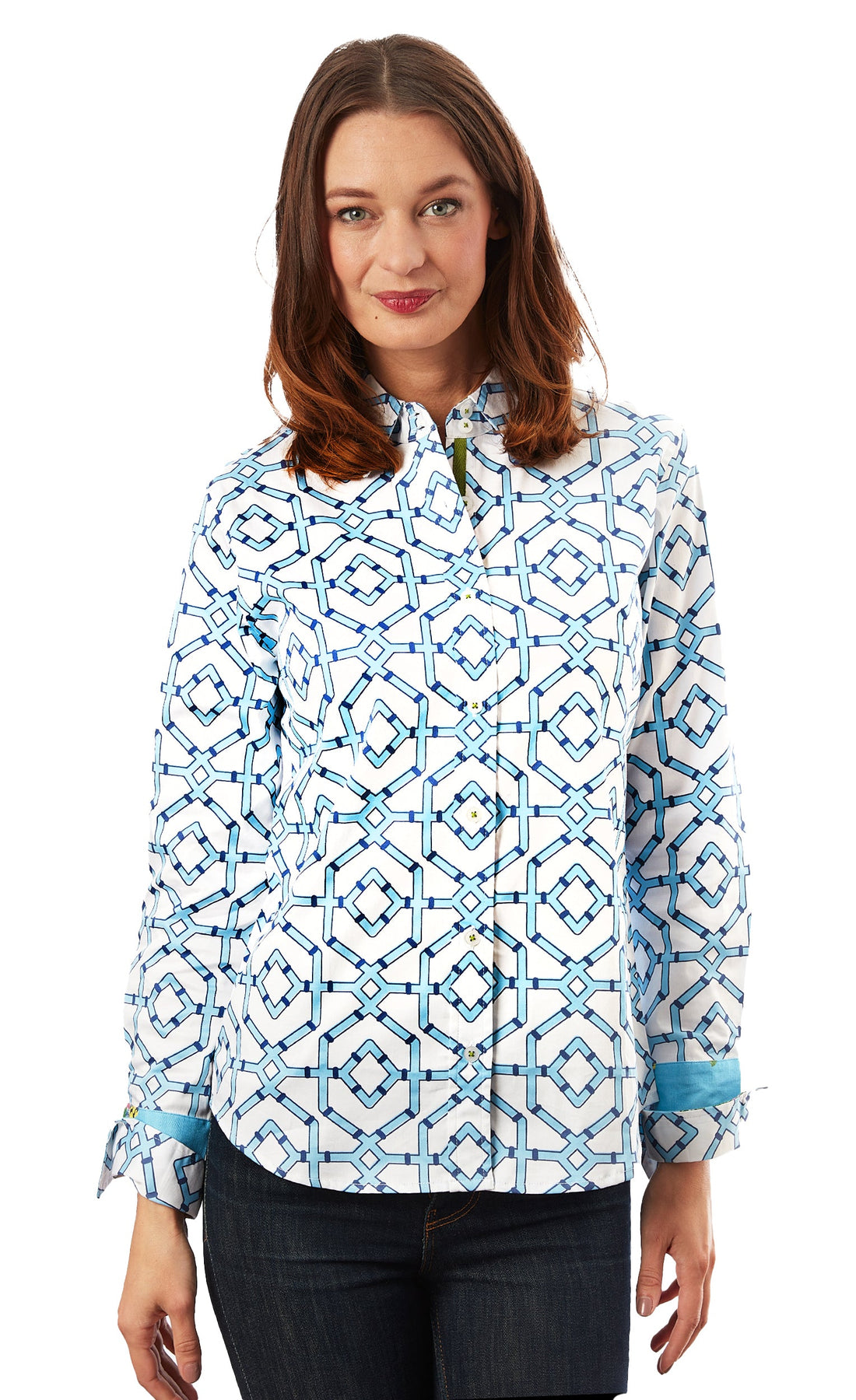 Rome Shirt Blue White Wicker Print
