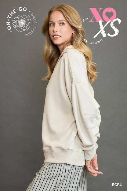Umgee USA | Luxeknit Collared Polo Sweatshirt