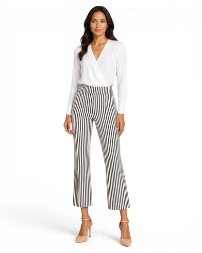Krazy Larry P600 Pull on Wide Ankle Pant -Black/White Stripe