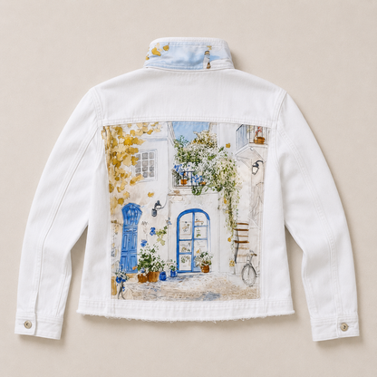 Mediterrean Terrace Print Denim Jacket