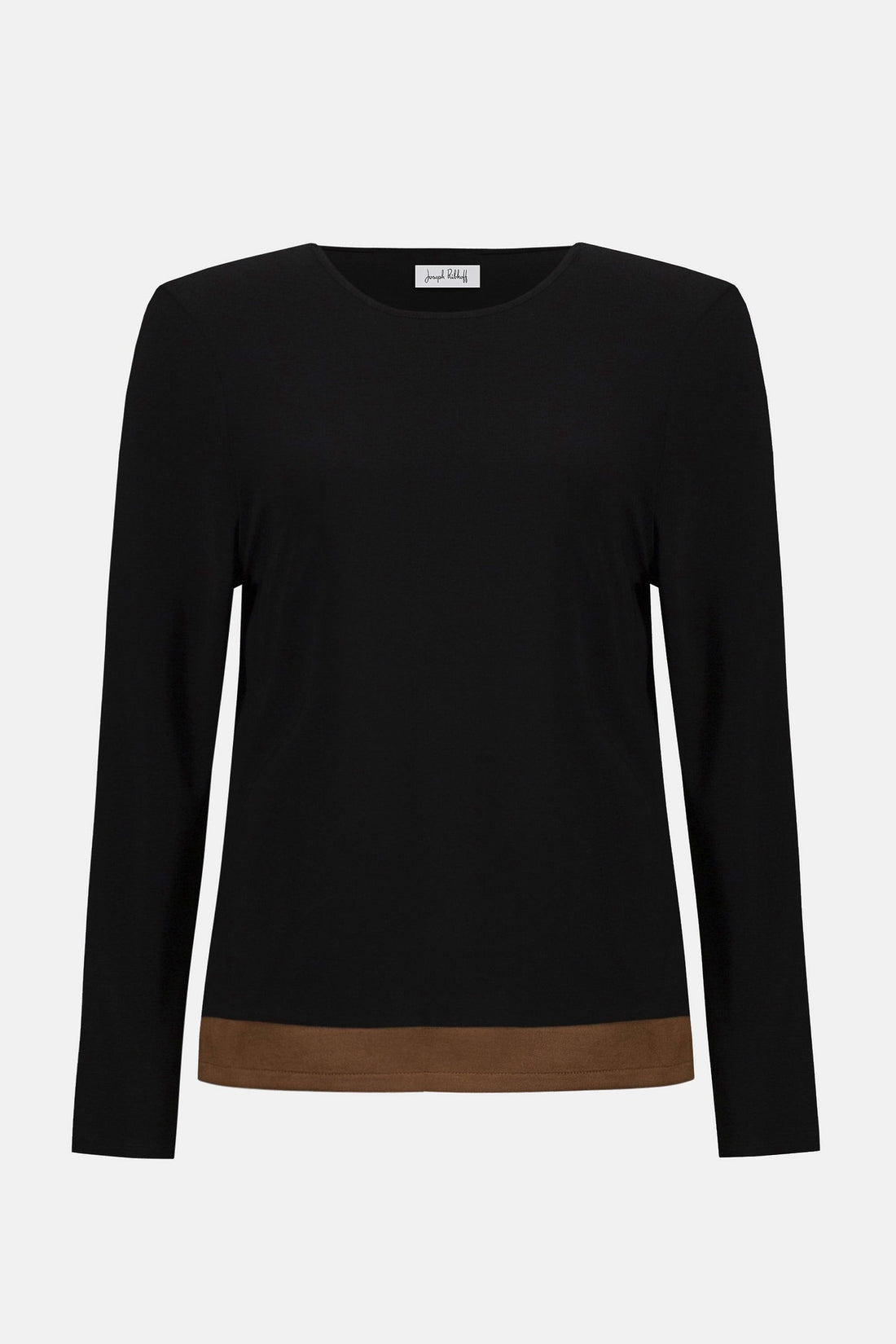 Joseph Ribkoff | Silky Knit &amp; Suede Colour-Block Straight Top - Black/Brown