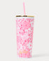 Lilly Pulitzer Tumbler with pink and white floral pattern Color: Conch Shell Pink Burst Of Joy
