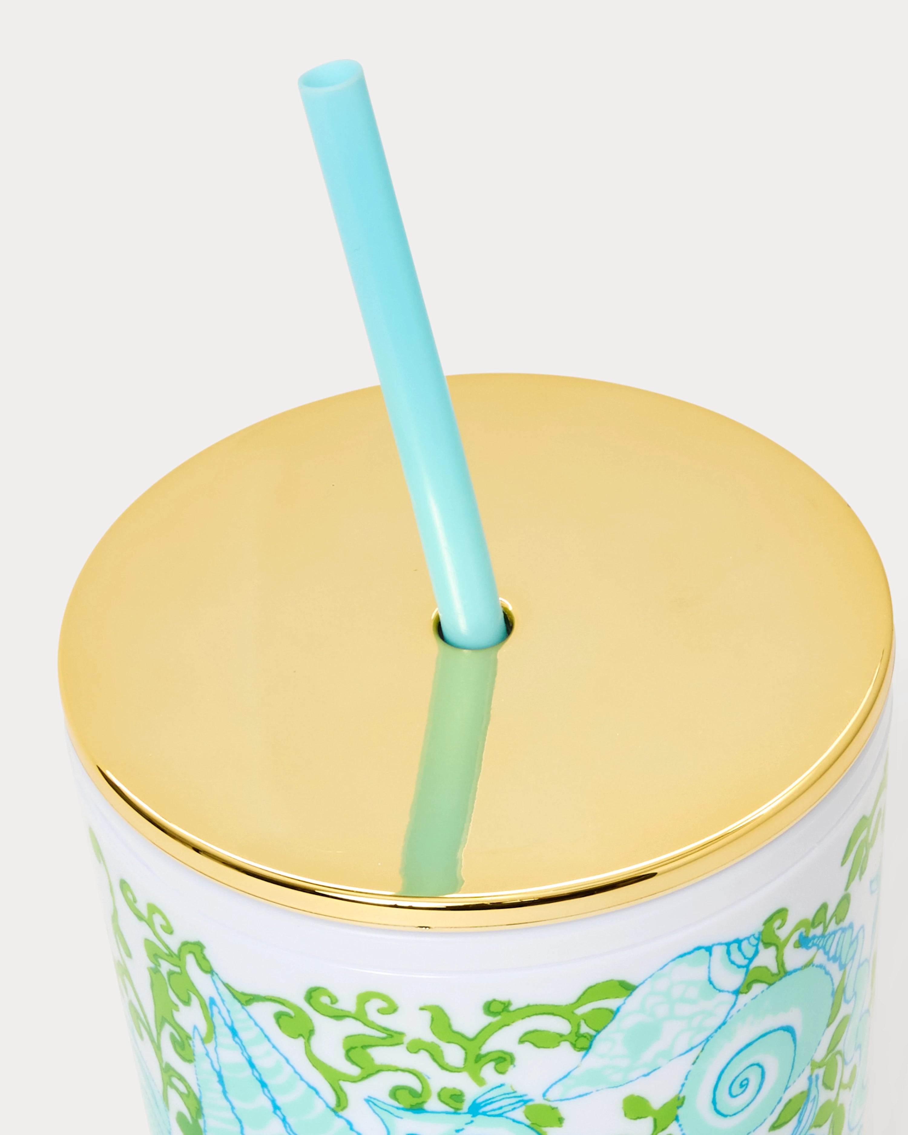 Lilly Pulitzer tumbler with straw Color: Day Dream Blue Throw Me A Line floral coastal pattern