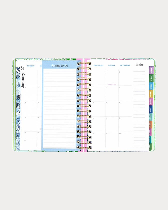 Lilly Pulitzer 2026-2027 17 Month Large Agenda Mint Condition Burst Of Joy color with floral design