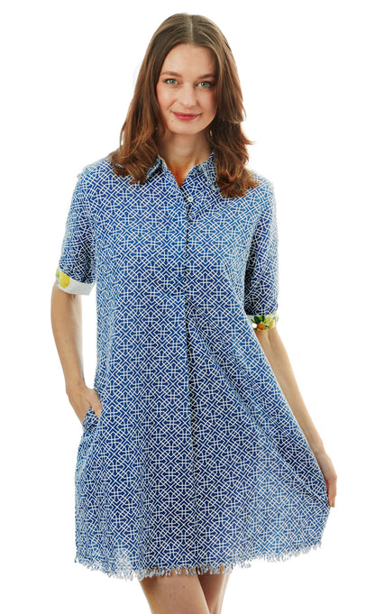 Chatham Dress Blue White Geometric