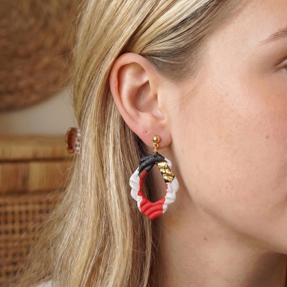 Red Black Terrazzo Teardrop Earrings