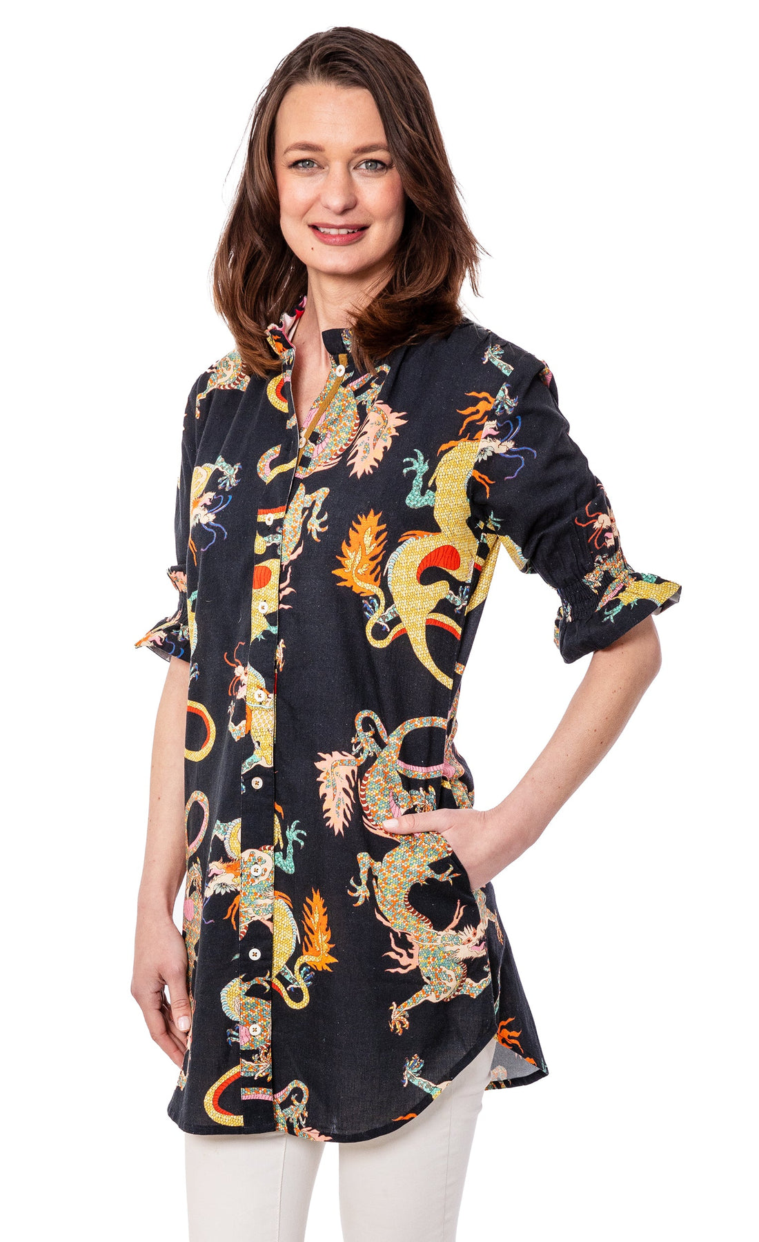 Big Shirt Tunic with Ruffle Black Dragon