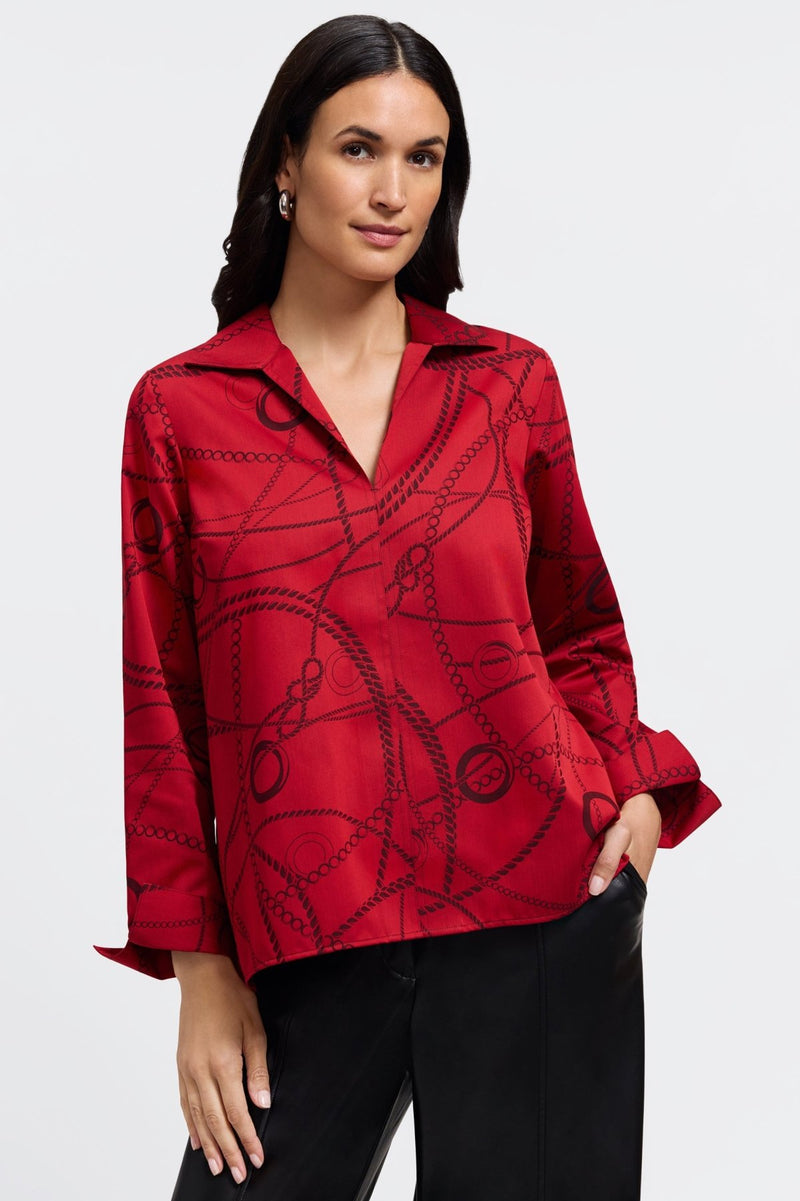 Foxcroft | Agnes Chain Stripe Jacquard Long Sleeve Popover Shirt