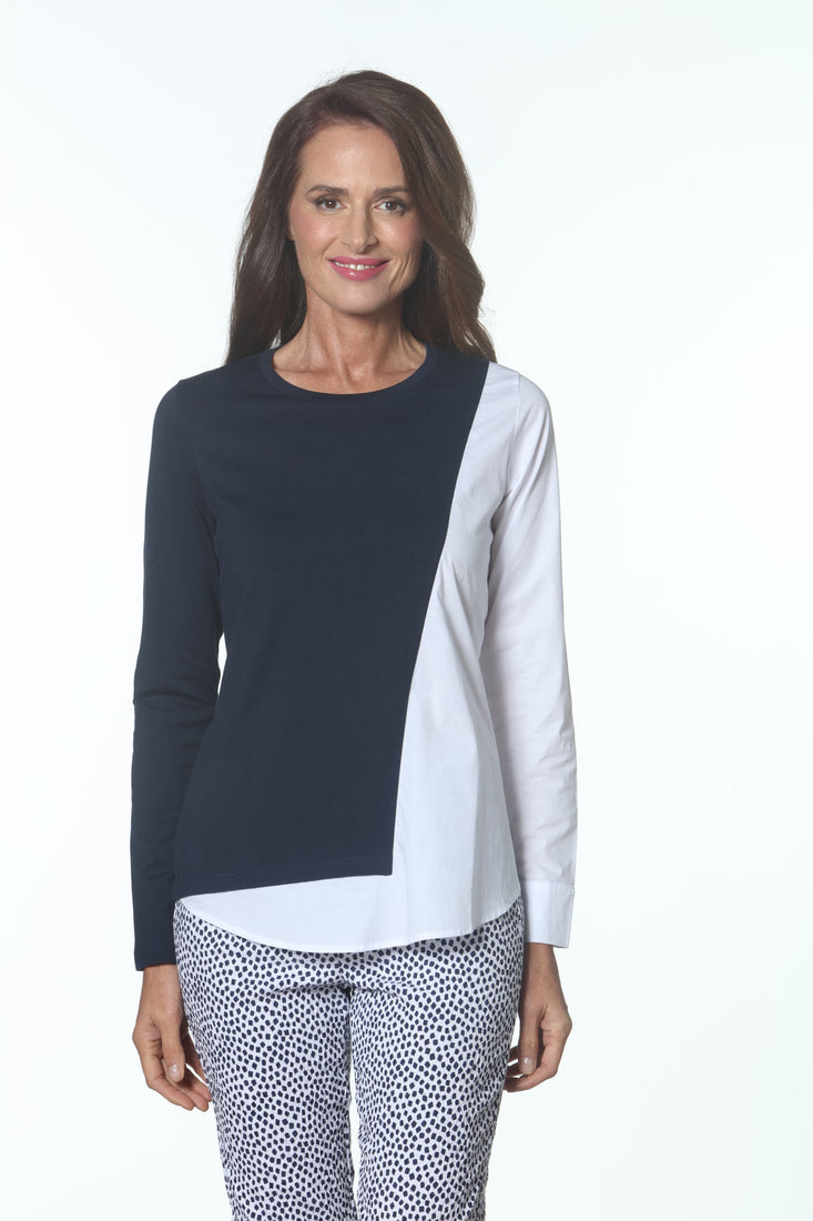 E.L.I | Asymetrical Combo Tunic - Navy/White