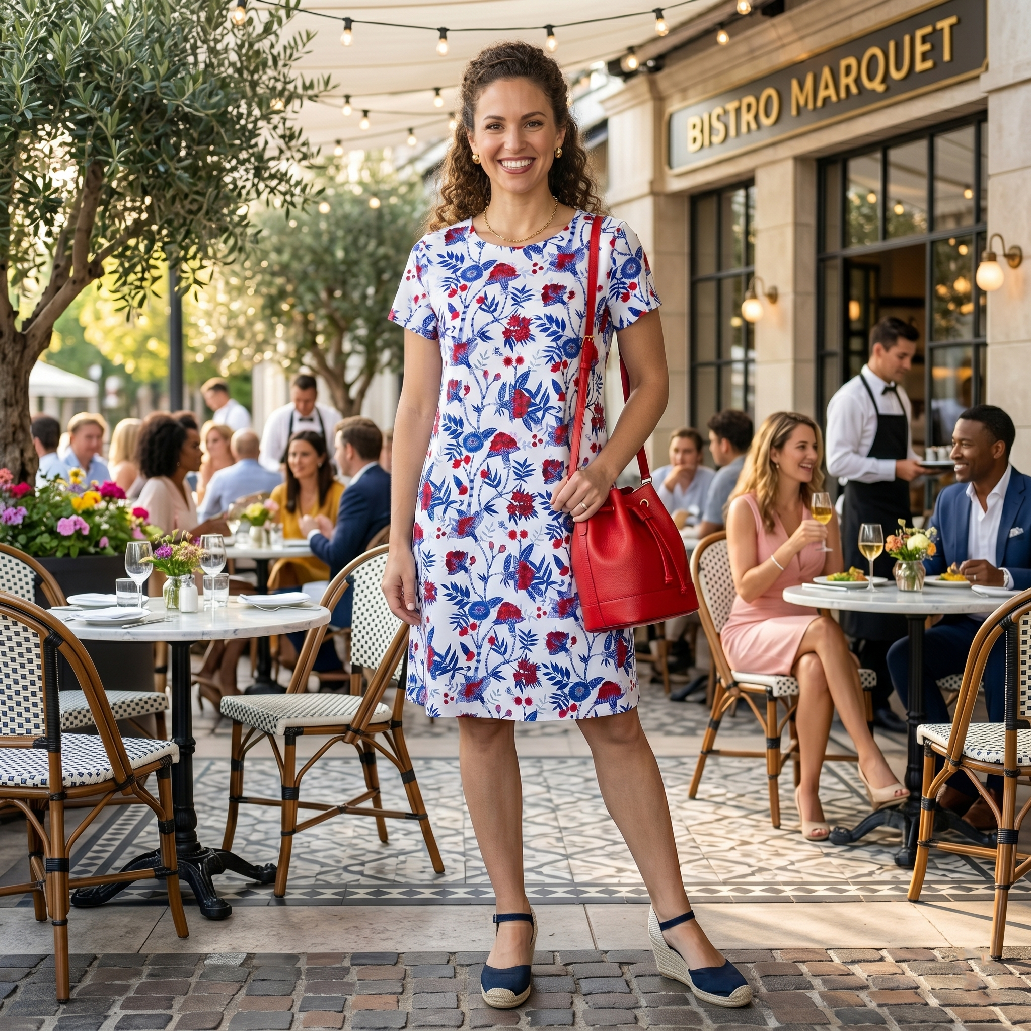 Hyannis Tee Shirt Dress in Butterfly Bush Red White Blue