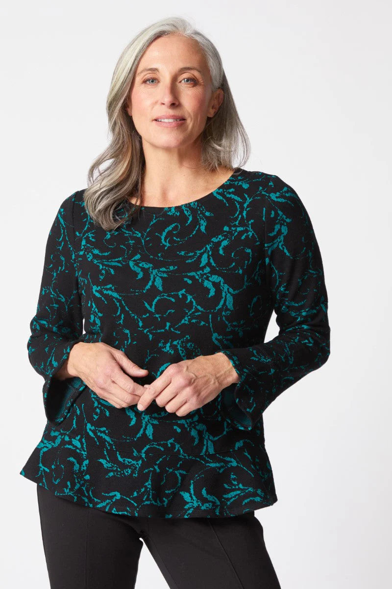 Jacquard Scroll Peplum Pullover