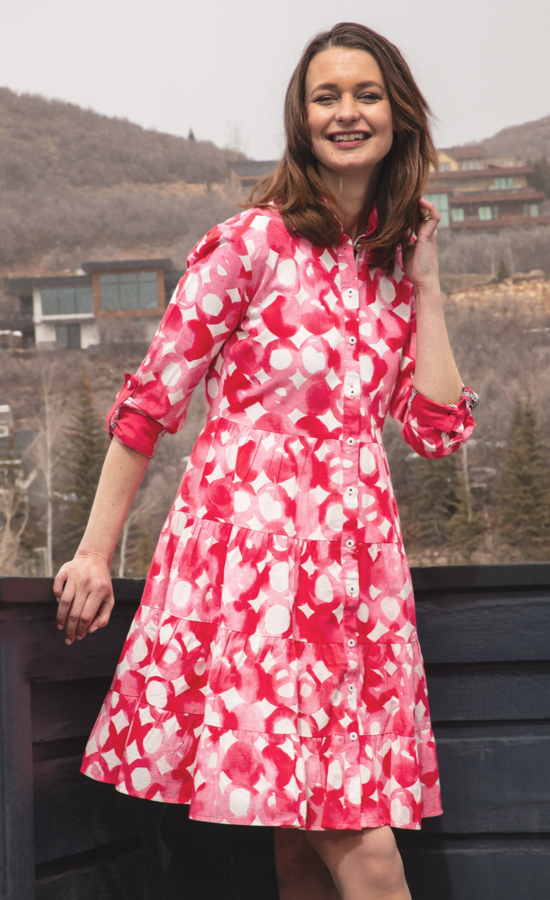 Delray Dress Pink Watercolor Print